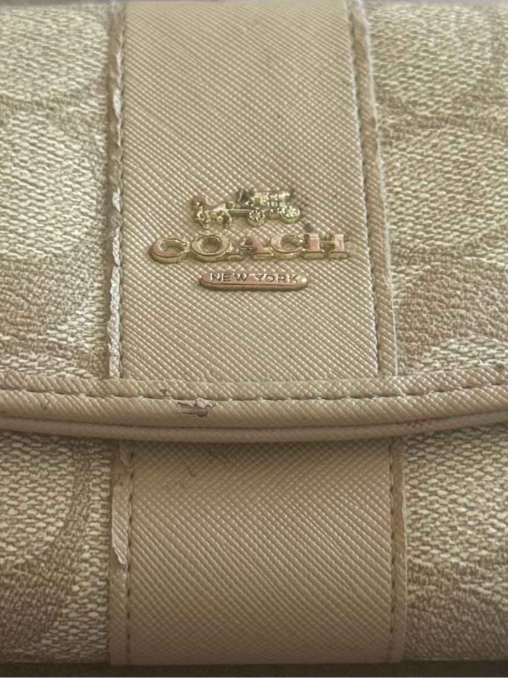 Coach Gold-Tone Logo Beige Signature Wallet